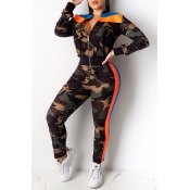 Lovely Casual Mandarin Collar Camouflage Printed A
