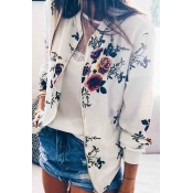 Lovely Casual Floral Printed White Coat