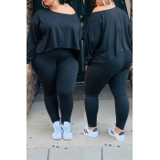 Lovely Casual O Neck Asymmetrical Black Plus Size 