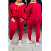 Lovely Casual O Neck Asymmetrical Red Plus Size Tw