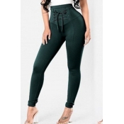 Lovely Trendy Bandage Design Blackish Green Pants