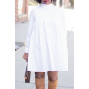 Lovely Trendy Turtleneck White Mini T-shirt Dress