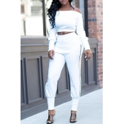 Lovely Casual Skinny White Two-piece Pants Set