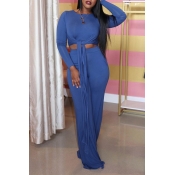 Lovely Casual Knot Design Blue Two-piece Pants Set