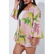 Lovely Casual Printed Pink Plus Size Two-piece Sho