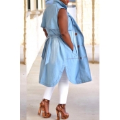 Lovely Trendy Sleeveless Baby Blue Coat