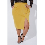 Lovely Casual Slit Yellow Plus Size Skirt