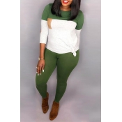 Lovely Casual Patchwork Green Two-piece Pants Set