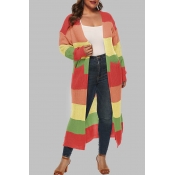 Lovely Casual Patchwork Green Plus Size Cardigan