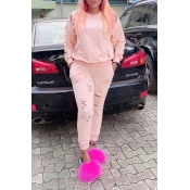 Lovely Casual Broken Holes Pink Two-piece Pants Se