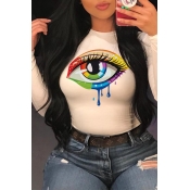 Lovely Casual Eye Printed White T-shirt