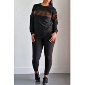 Lovely Casual Leopard Printed Black Two-piece Pant