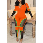 Lovely Casual Patchwork Orange One-piece Jumpsuit