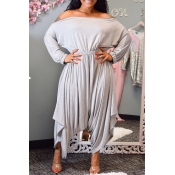 Lovely Casual Ruffle Design Grey One-piece Jumpsui