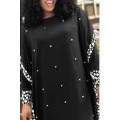 Lovely Casual Nail Bead Design Black Floor Length 