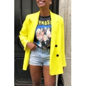 Lovely Casual Buttons Decorative Yellow Blazer