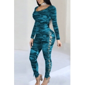 Lovely Sexy Bandage Design Blue One-piece Jumpsuit