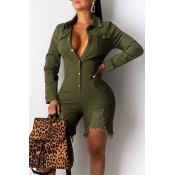 Lovely Casual Raw Edge Army Green One-piece Romper
