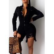 Lovely Casual Raw Edge Black One-piece Romper