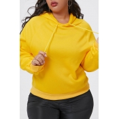 Lovely Casual Hooded Collar Yellow Plus Size Hoodi