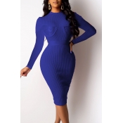 Lovely Trendy Skinny Dark Blue Knee Length Dress