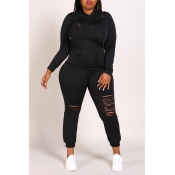 Lovely Casual Broken Holes Black Plus Size Two-pie
