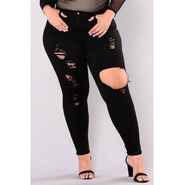 

LW Plus Size Casual Hollow-out Black Jeans