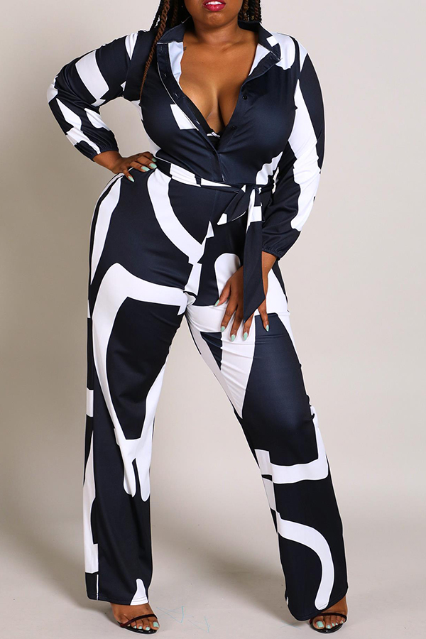 

Lovely Casual Printed Black Plus Size One-piece Jumpsuit