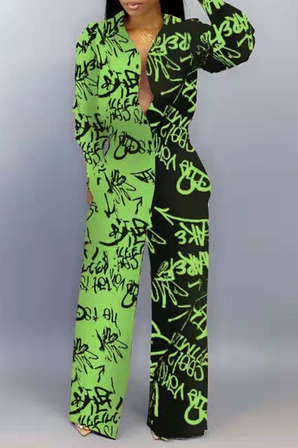 

Lovely Casual Patchwork Green One-piece Jumpsuit