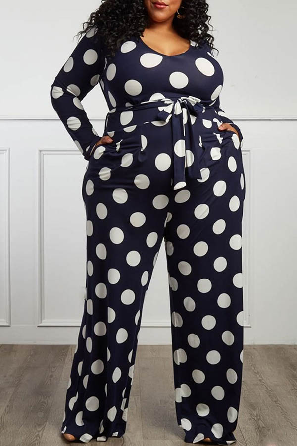 

Lovely Trendy Dot Print Dark Blue Plus Size One-piece Jumpsuit