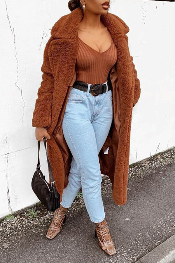 

Lovely Trendy Long Brown Teddy Coat