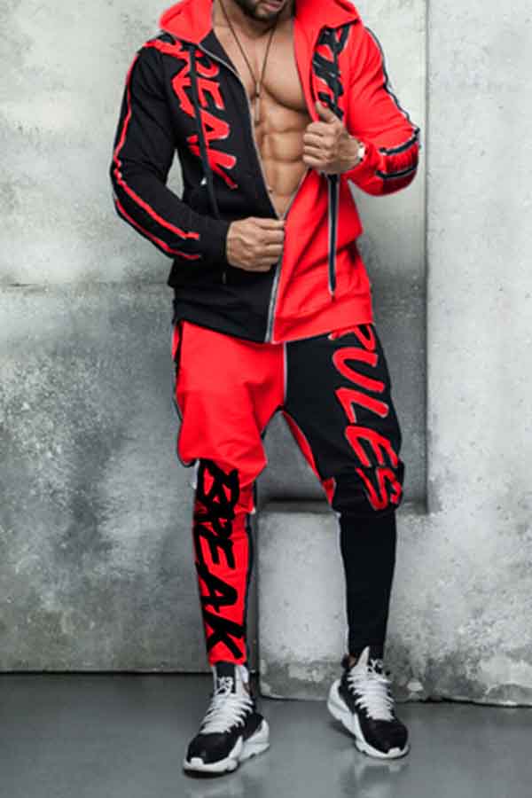 

Lovely Casual Hooded Collar Printed Red Two-piece Pants Set