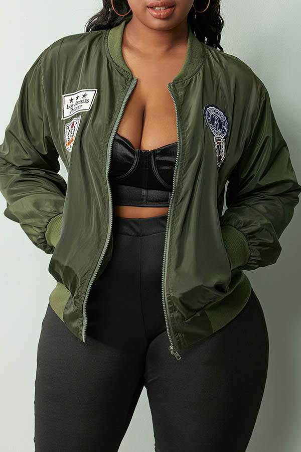 

Lovely Trendy Zipper Design Army Green Jacket