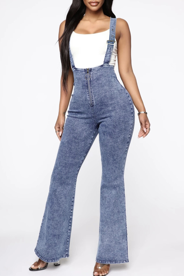 

Lovely Casual Flared Baby Blue One-piece Jumpsuit