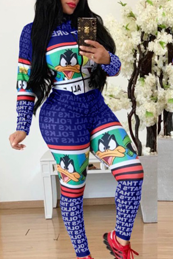 

Lovely Trendy Printed Blue One-piece Jumpsuit