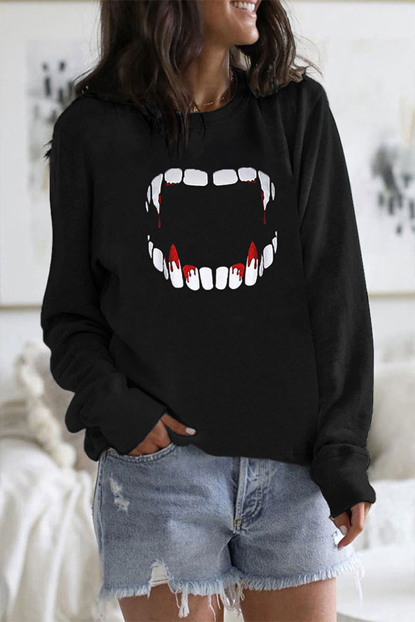 

Lovely Casual O Neck Printed Black Hoodie