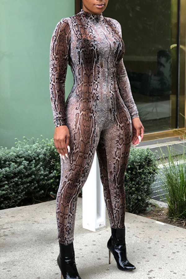 

Lovely Casual Snakeskin Printed One-piece Jumpsuit, Cobra