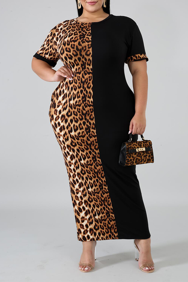 

Lovely Casual Patchwork Black Ankle Length Plus Size Dress