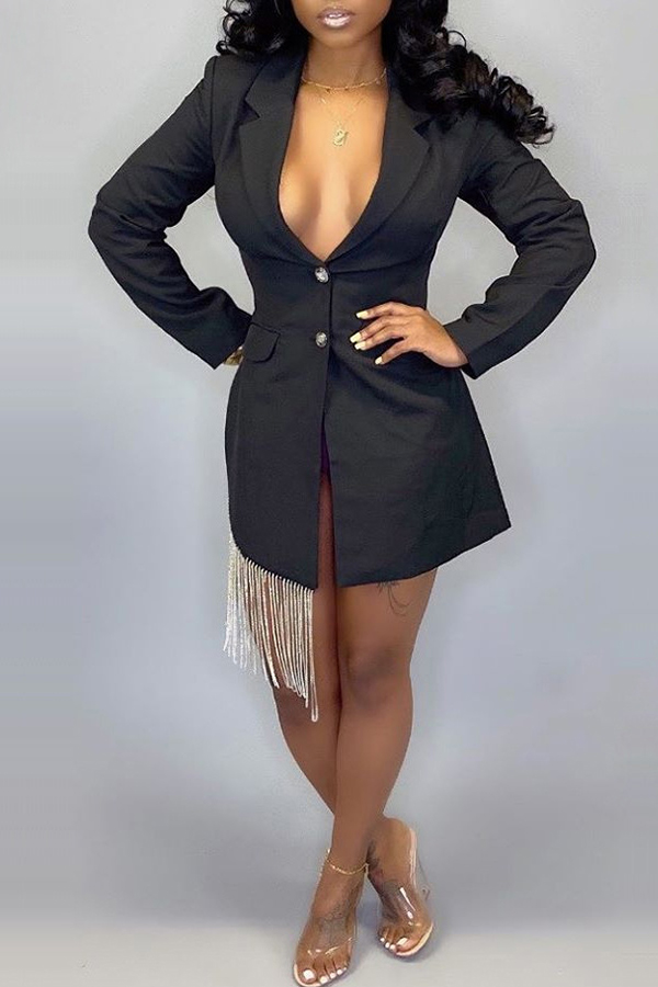 

Lovely Casual V Neck Asymmetrical Black Mini Dress