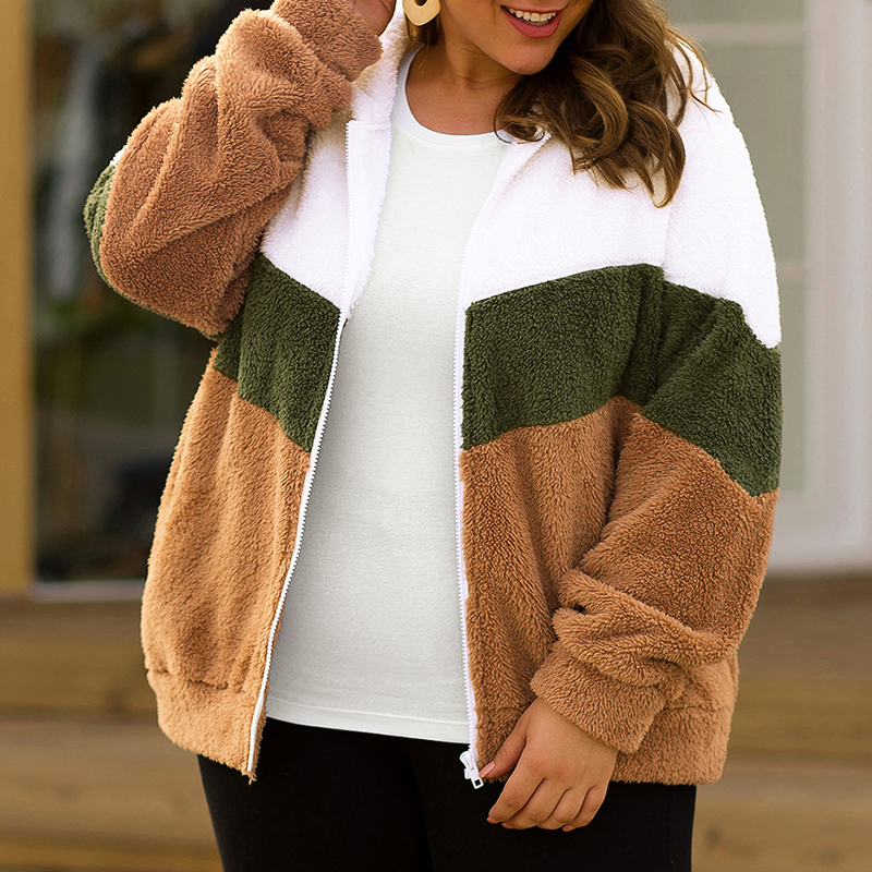 

Lovely Casual Hooded Collar Patchwork Brown Plus Size Coat