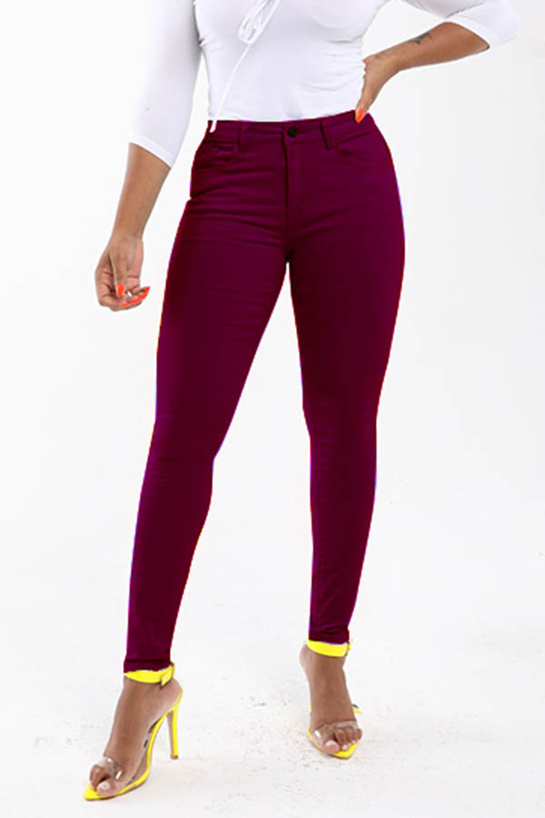

Lovely Leisure Basic Skinny Purplish Red Pants