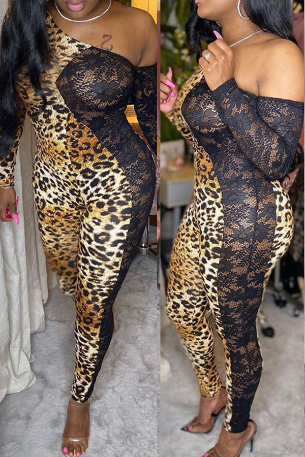 

Lovely Sexy Patchwork Leopard Printed One-piece Jumpsuit