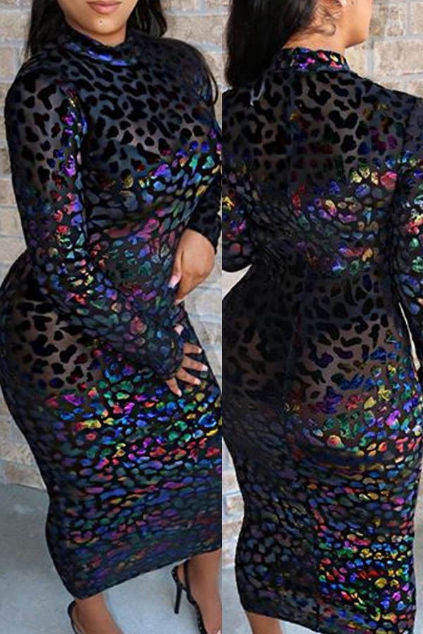 

Lovely Sexy See-through Black Mid Calf Dress