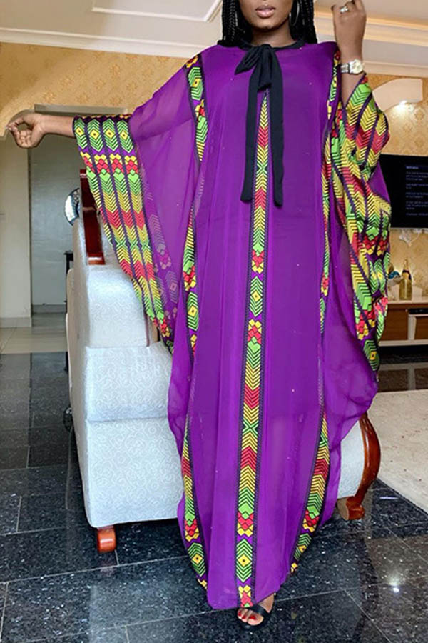 

Lovely Casual Printed Loose Purple Ankle Length Plus Size Dress