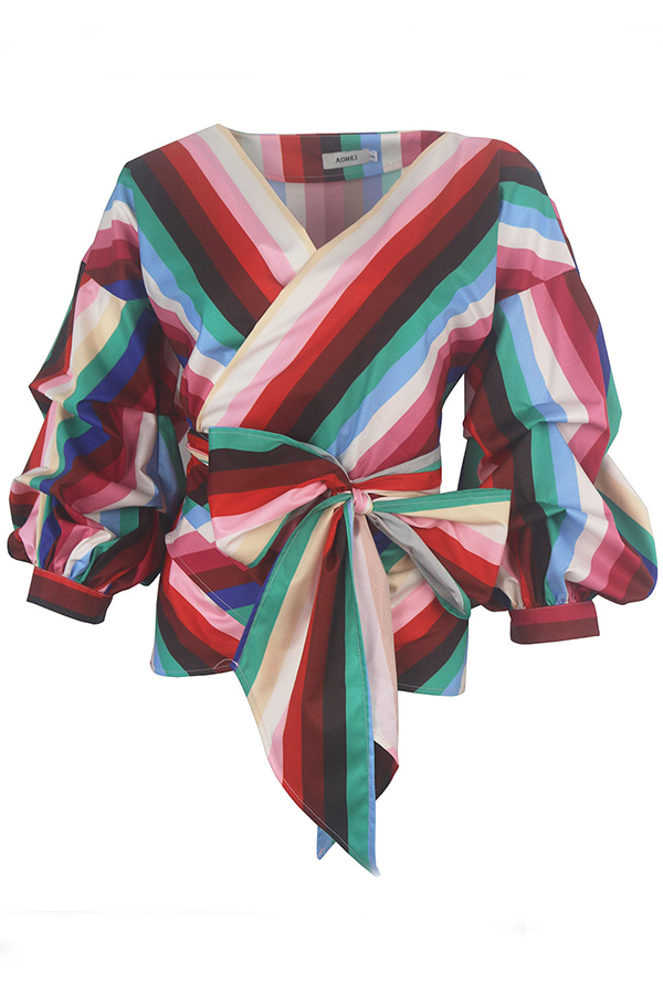 

Lovely Chic Striped Lace-up Blouse, Stripe