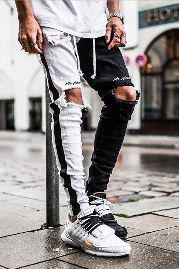 

Lovely Street Patchwork Black And White Jeans