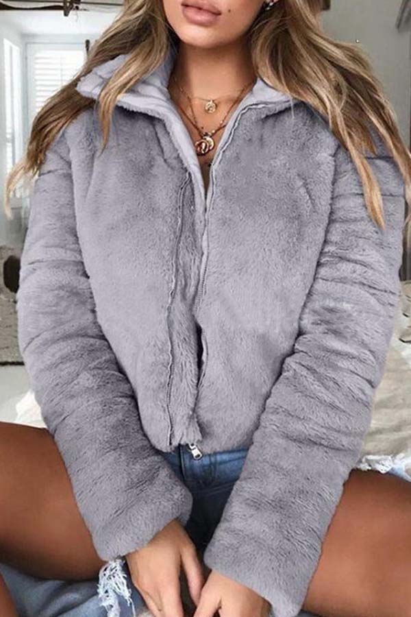 

Lovely Casual Zipper Design Grey Coat
