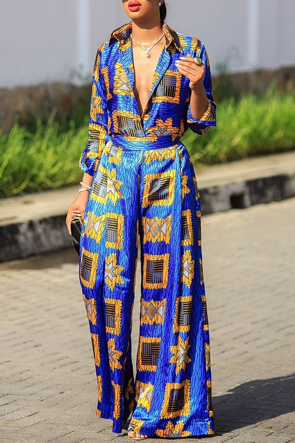 

Lovely Trendy Printed Blue Two-piece Pants Set