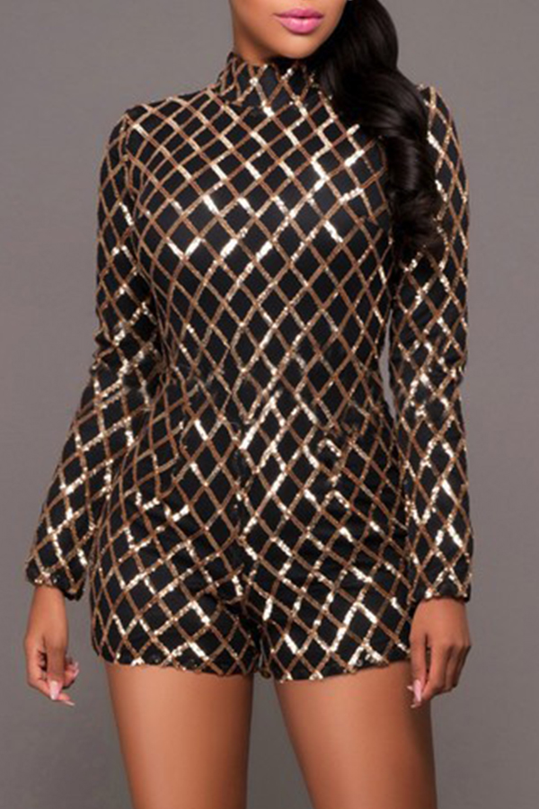

Lovely Casual Sequined Design Black One-piece Romper