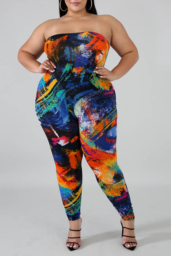 Lovely Casual Printed Multicolor Plus Size Two-piece Pants Set